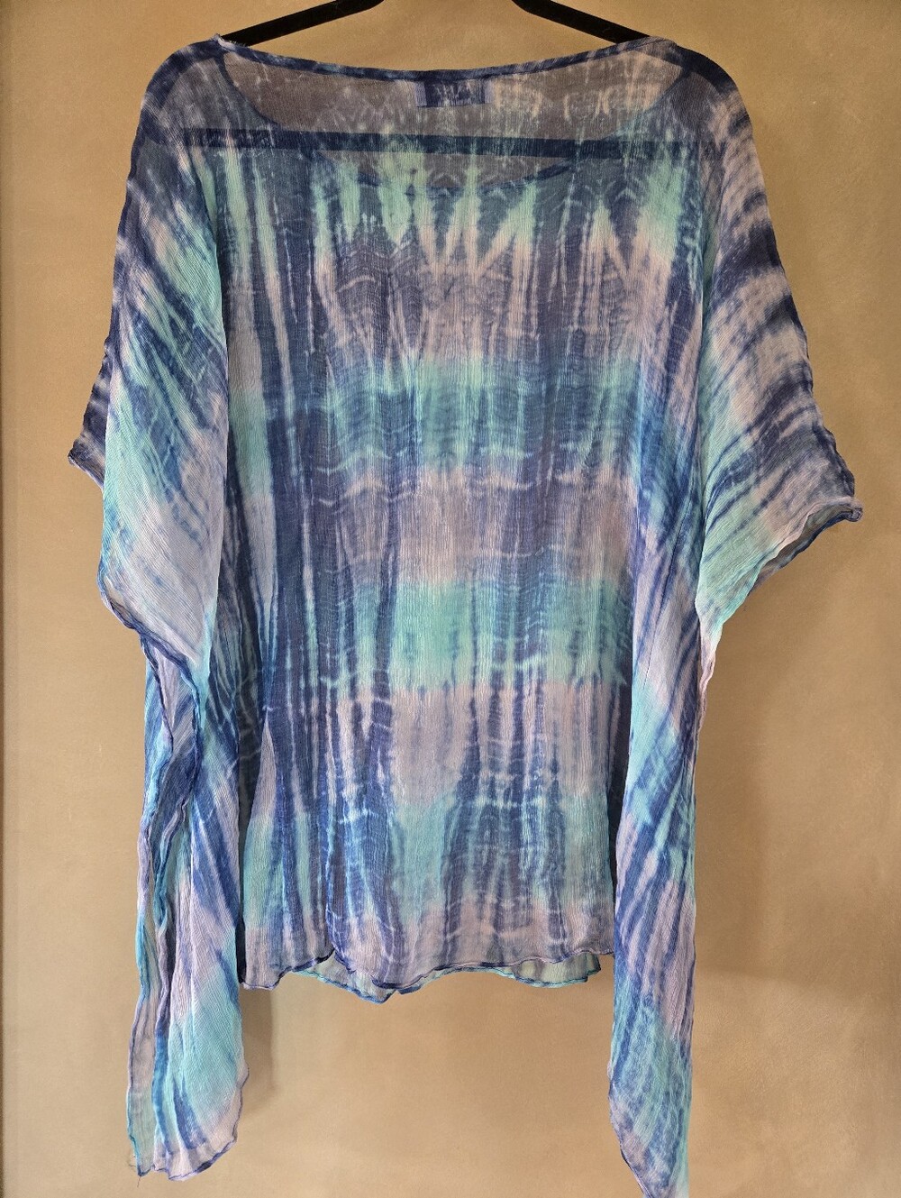 Axara Paris (175$) | Sheer Tie-Dye Batwing Tunic Top Blue Turquoise, Size 38 - Picture 3 of 8